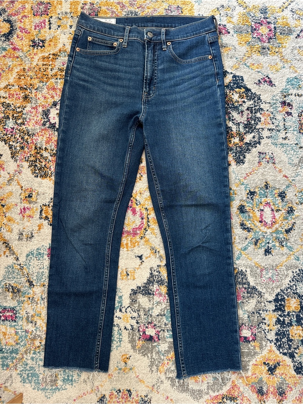 GAP Vintage Slim High Rise Raw Hem Dark Wash Denim Jeans Womens 28 6R